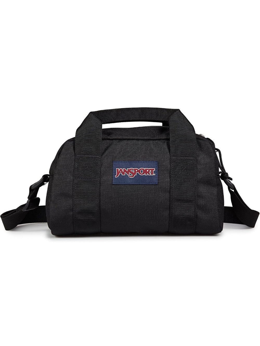 Jansport Black Compact Duffel with Navy Logo Patch